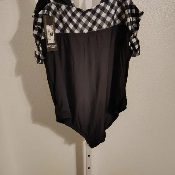 Beach Scene Women's One Piece Swimsuit Size Large NWT Black White Gingham - Picture 8 of 11